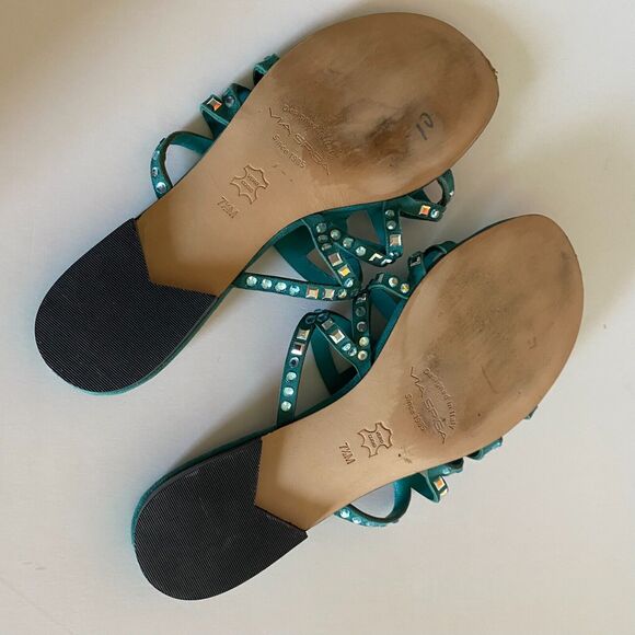 VIA‎ SPIGA DUSTIN Green Suede Jeweled Designer Fashion Thongs Sandals 7.5/ $155 - Picture 10 of 10
